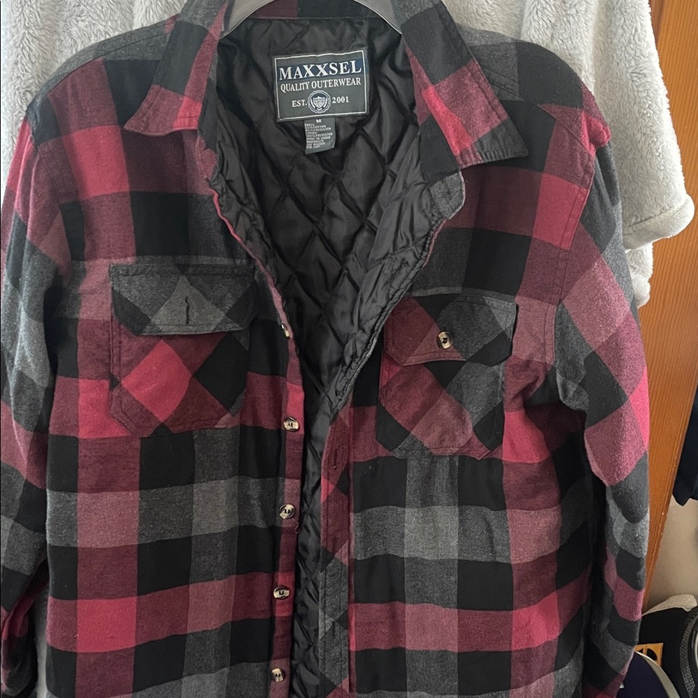 Men's Red and Black Plaid Shirt Jacket